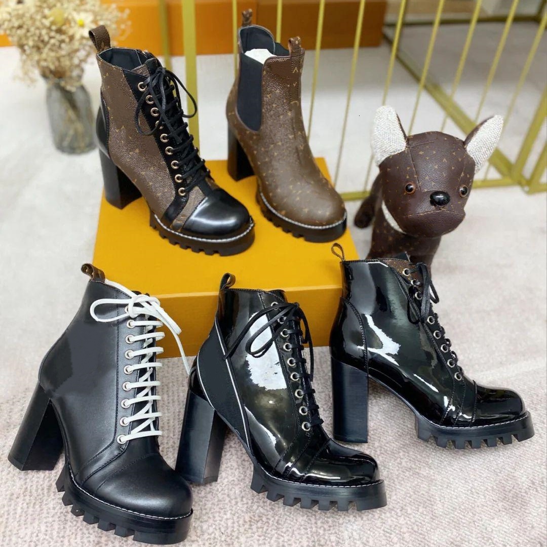 Luxury leather canvas star trails Ankle boot Designer booties laureate platform desert boot Woman Snow winter chunky heel walk Casual Knight Hike ou