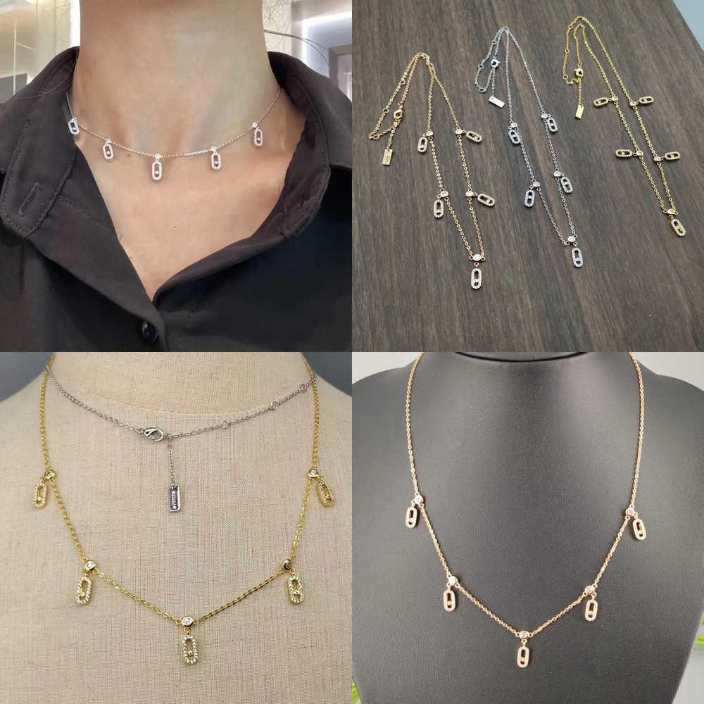 silver necklace designer for women bijoux de luxe 925 Sterling Silver Luxury Jewelry Classic Mobile 5 Water Drop Diamond Chain Womens Diamond Pendan