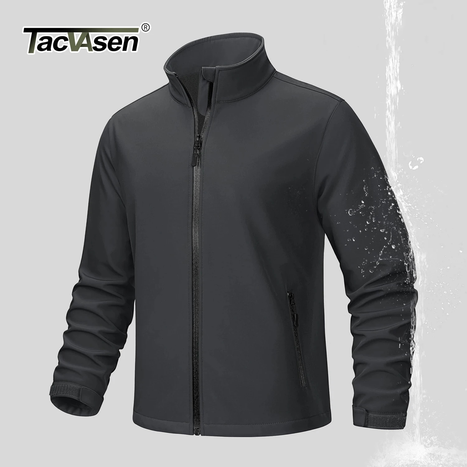 TACVASEN Fleece Lined Softshell Jacket Men's Full Zip Up Rain Jacket Outdoor Work Jacket Spring Trekking Hiking Windbreaker Male 260929