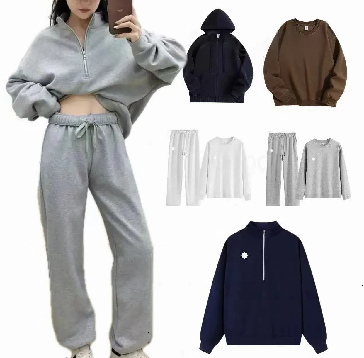 10A Accolade Women Men alolynessities women clothes set Quarter Zip Sweatshirt and Sweatpants Set alolynessities Hoodie Leggings Crew Neck Jacket 51
