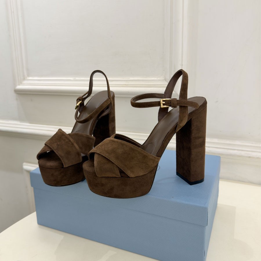 Top quality suede real Leather Platform heel Sandals Womens High Heeled Ankle strap Dress Shoes Super heels Luxury Designers Sandal party Evening sh
