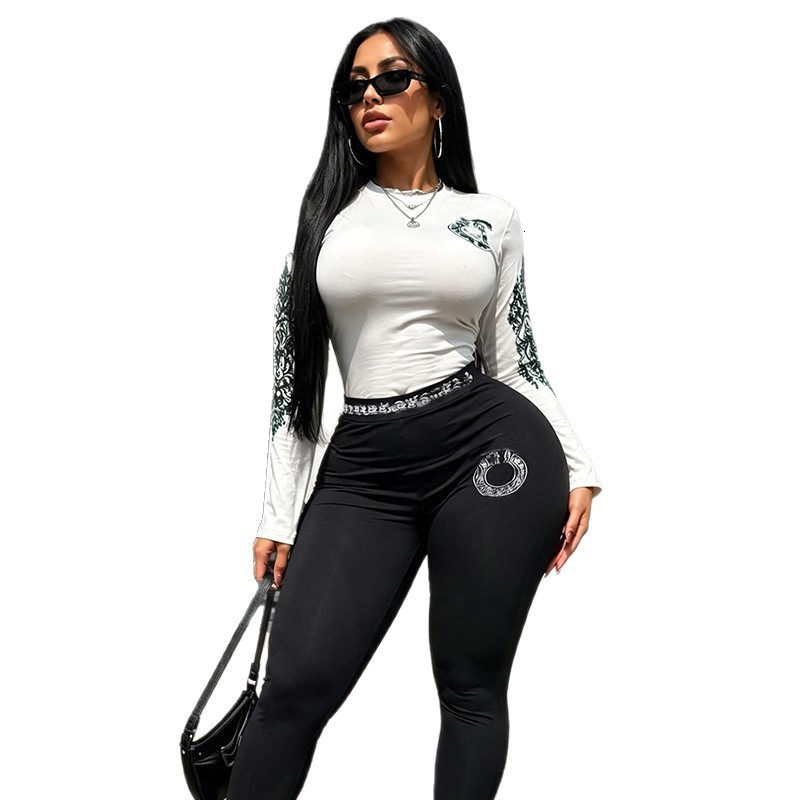 Tracksuit Women Designer Outfit Hot Girl Style Clothes Long Sleeved Crop Top And High-waisted Letter print Leggings Two Piece Set
