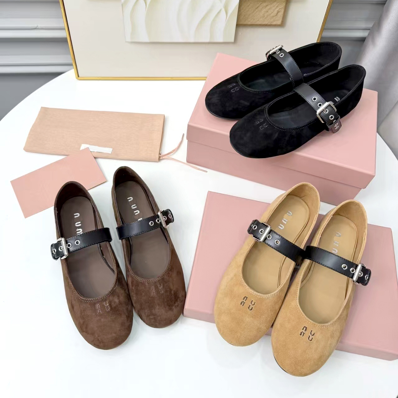 10A Luxury Leather Mary Jane Flats Womens Double Straps Buckle Ballet Bow Punk Designer Casual Autumn Dating Party Travel Everyday Elegant Comfortab