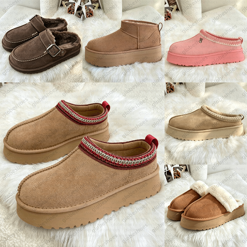 Designer scuffette Slippers Tazz Tasman Chestnut Fur Furry Slides Shearling Mules Women Platform boots Slip-on fluffy Slipper Suede Upper Comfort Wi