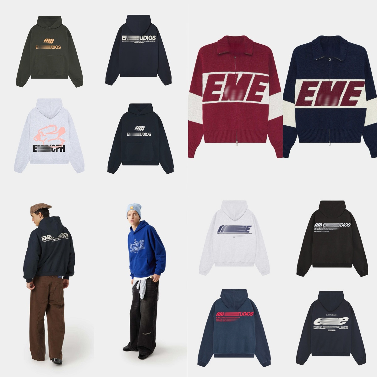 Mens hoodie Oversize emestudio 26FW Streetwear Tops, Heavyweight Boxy Hoodie, Knit Sweater, Short Sleeve Tee, 100% Cotton Unisex Hip Hop Vintage Cou
