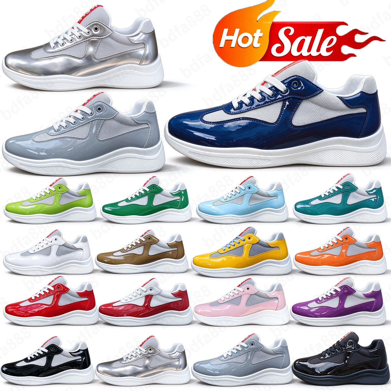P family designer Americas cup Men Women sneaker patent leather round toe chunky lace-up low cut casual shoes multi color Size 36-47 Trigrace sneake