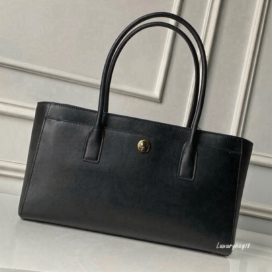 10A ladys smooth cowhide tote bag black rectangular handbag with large capacity for work and shopping golden rotating lock premium luxury designer b