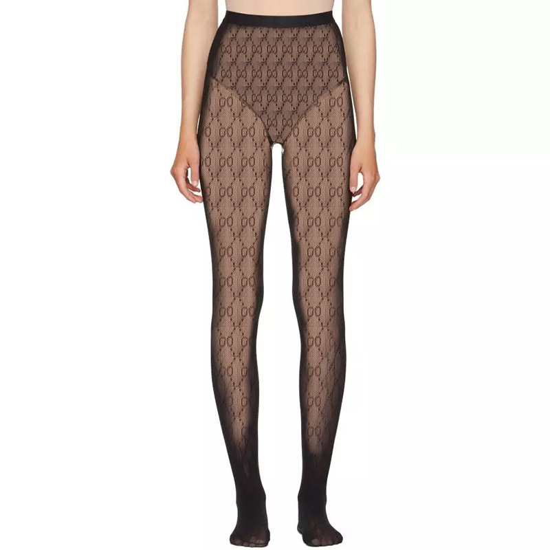 Classic Letters Hollow Mesh Socks Tights Women Thin Breathable Sock Black Sexy See Through Night Club Party Leggings