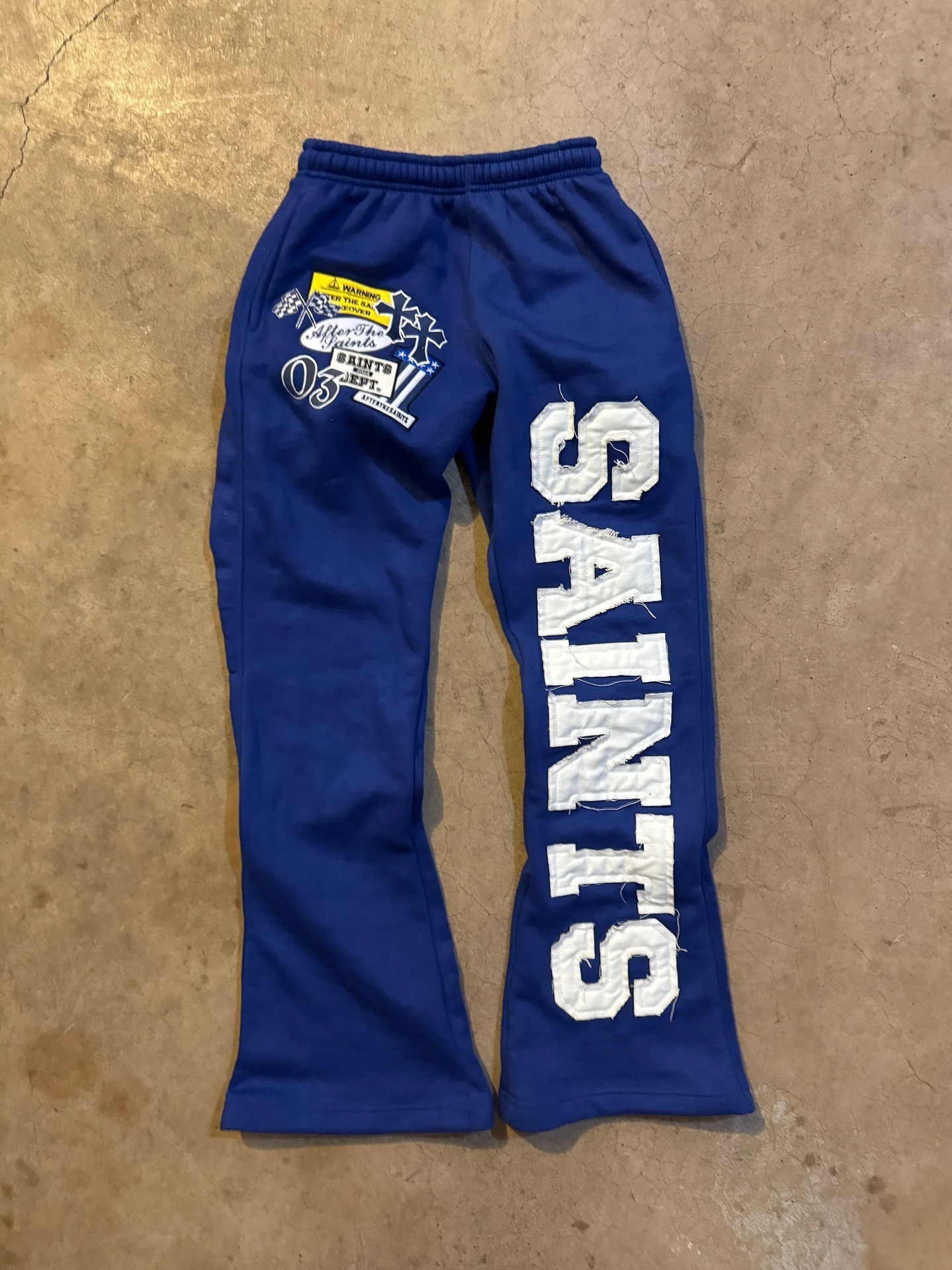Vintage Navy Blue Surf Patch Sweatpants Women Distressed Frayed Letter Patchwork Casual Loose Fit Hiphop Comfy Cotton pants Men 260618
