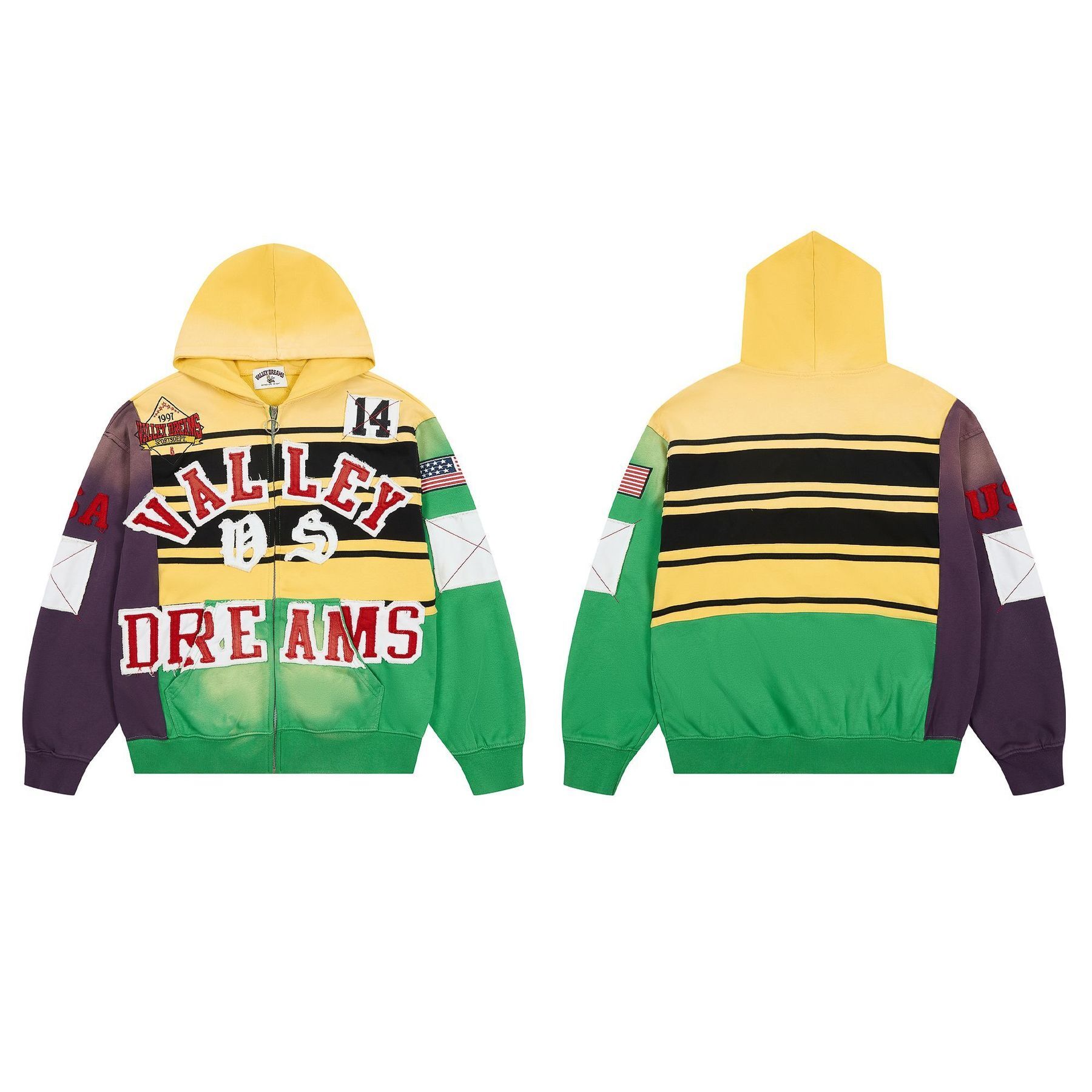 Valleymen Hoodie Vintage Graphic Zip Up Designer For Men Women Unisex Washed Black White Pullover Loose Cotton Sweatshirts Retro Print Vallshirt Jac