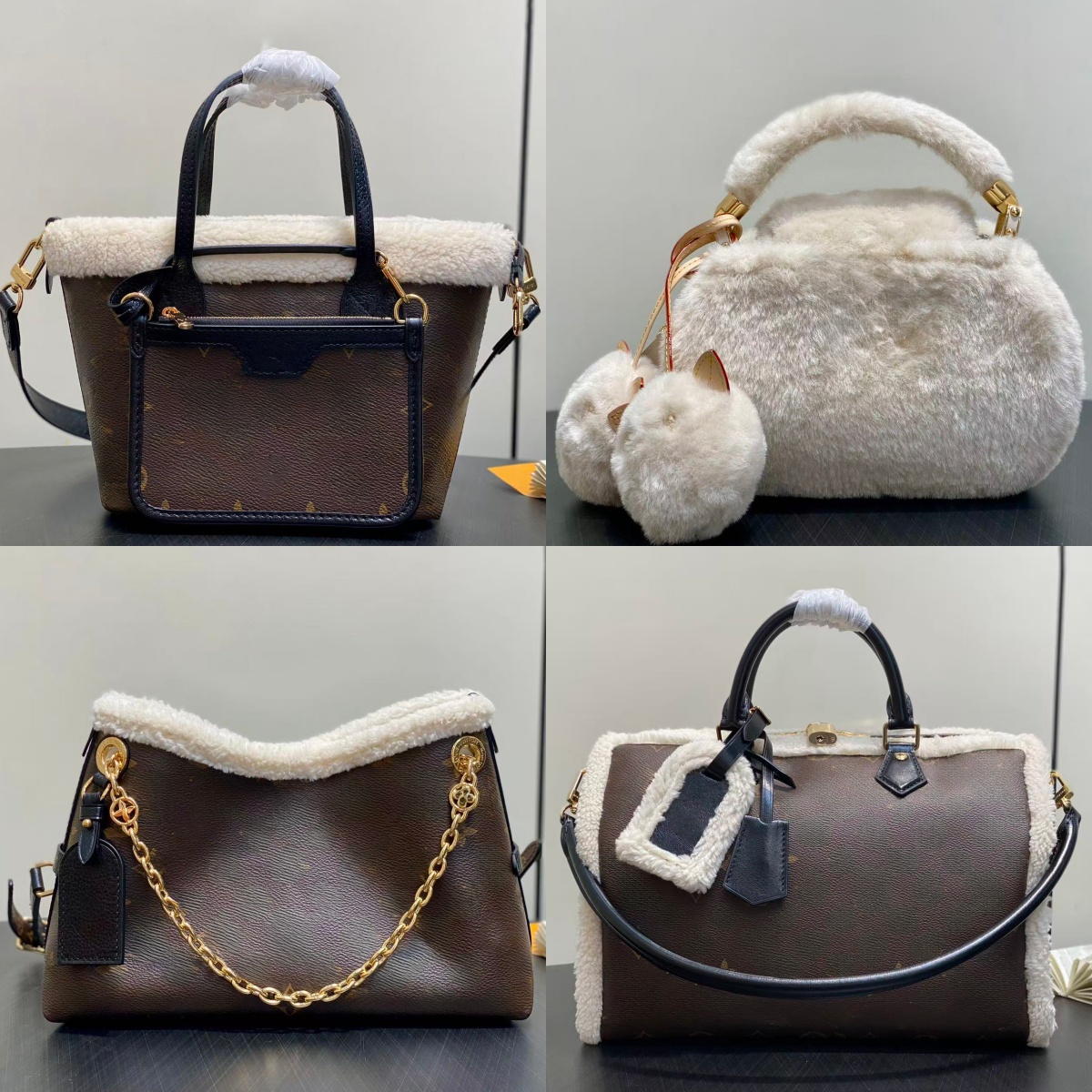 luxury inside out shoulder bags designer women teddy shearling bucket bag monogram shearling crossbody neverfu11 handbags ski edition master quality