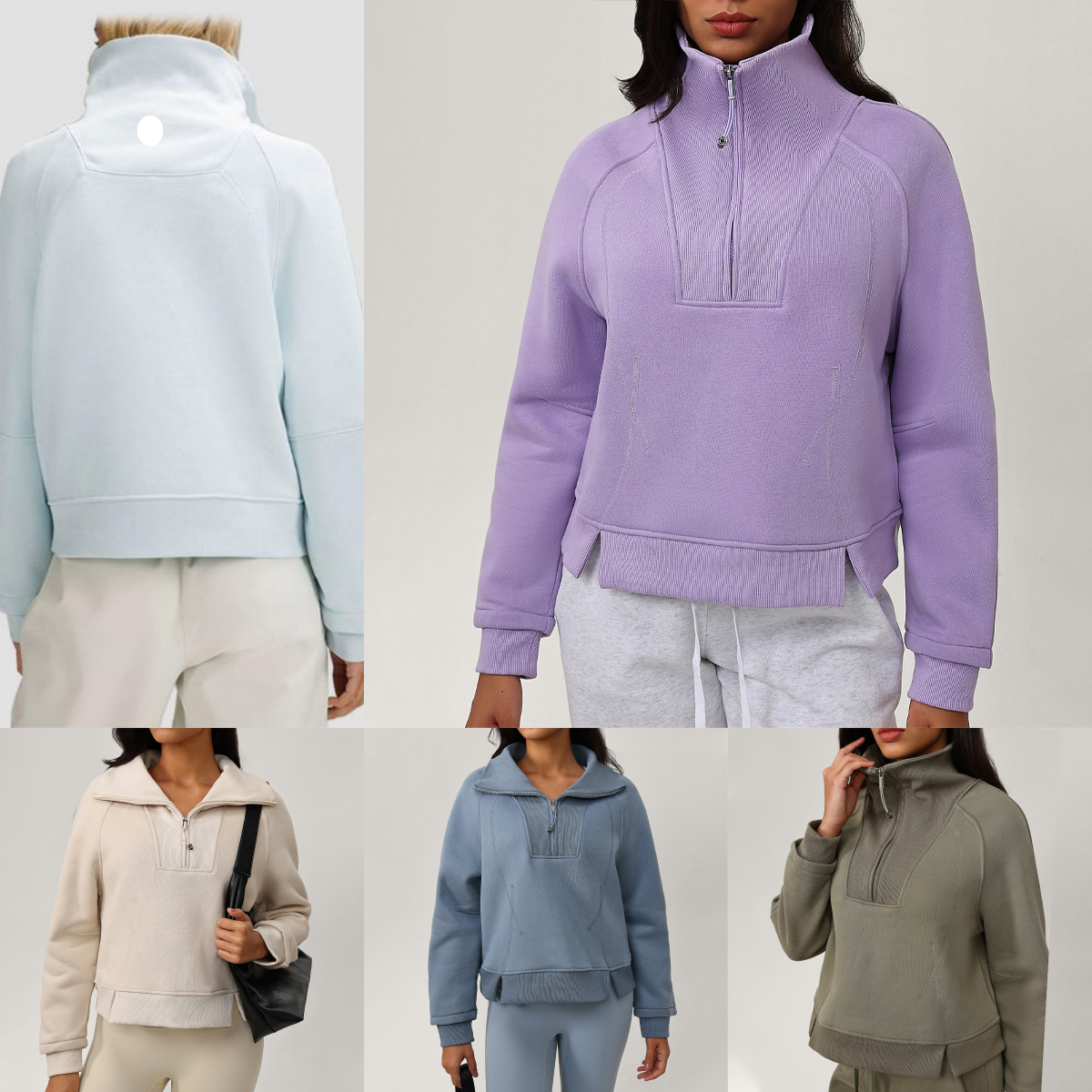 L5708 Women's Oversized Embroidery Hoodie with Semi-Zipper Thick Cross-Detail Sportswear Casual Womens Jacket with Loose Fit and Chimney Nec