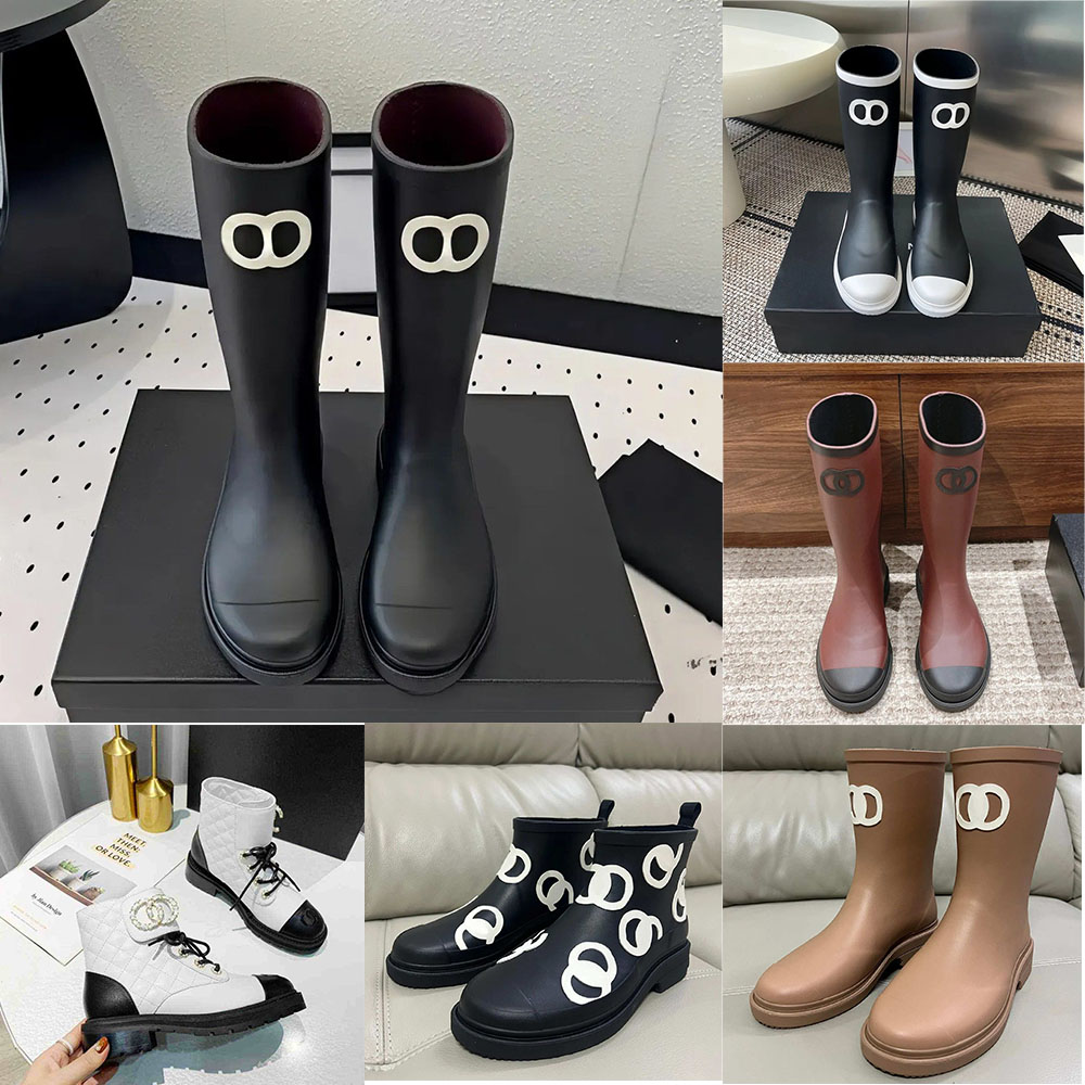 Designer Rain Boots Ladies Tall Knee Length Waterproof Rubber Wellington Boots Non Slip Thick Sole Outdoor Walking Shoes moon boots shoes designer s