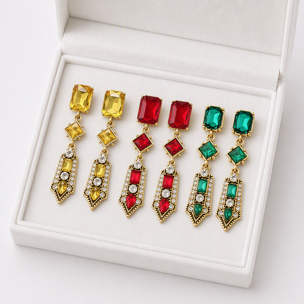 Boucles d'oreilles longues de Style Vintage en alliage plaqué or, strass en cristal à plusieurs niveaux, cadeau de déclaration pour dames, vente