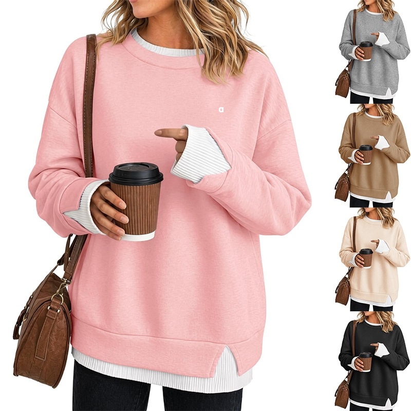 A3058 3D New Fall/Winter European and American Cross-Border Amazon Women's Round-Neck Color-Blocked Sweatshirt Long-Sleeve Loose-Fit Fall Pu