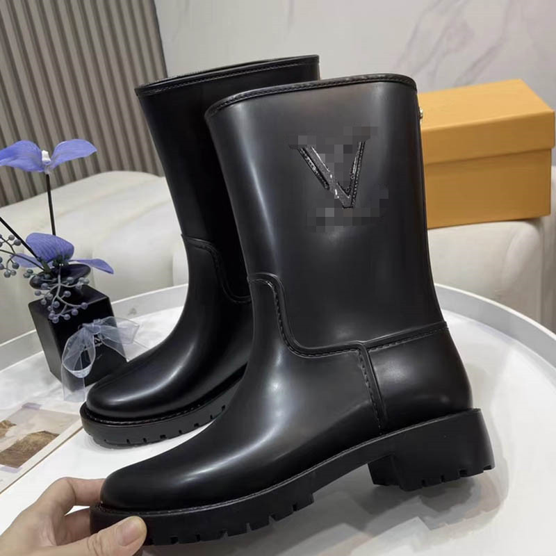 Womens Drops flat half rain boot black classic ankle boot waterproof casual fashion outdoor walking ladies rain shoes 26 9.30 03