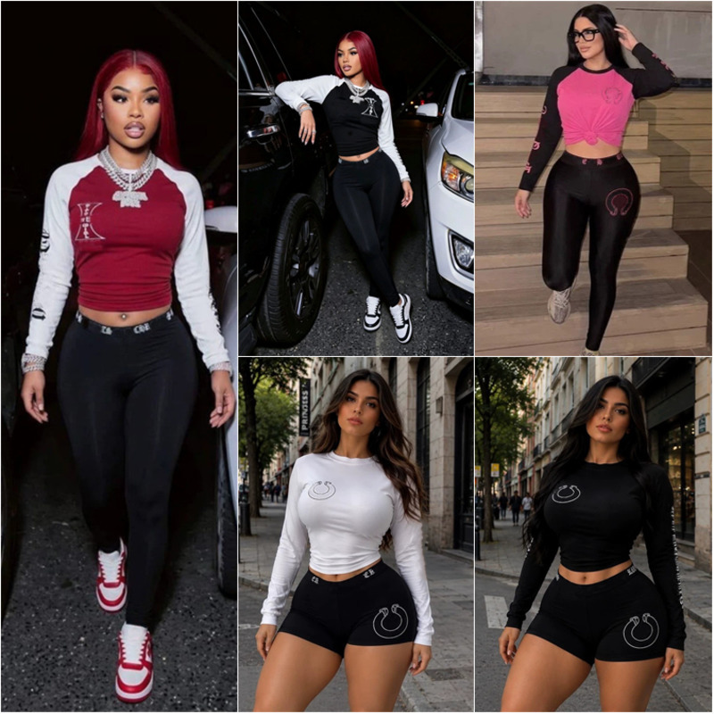 Designer Clothes Womens Tracksuits Two Pieces Set Designer Hot Girl Raglan Long Sleeve T-Shirt Printed Letter Color Block Tight Long Pants Two-Pi