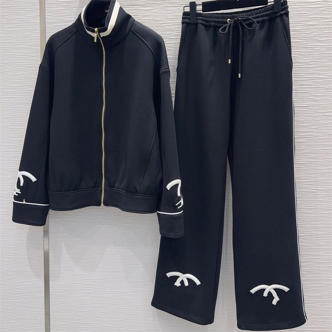 Tracksuit womens designer embroidery stand collar zip up tracksuit 2 piece set loose long sleeve jacket drawstring wide leg sweatpants casual sport