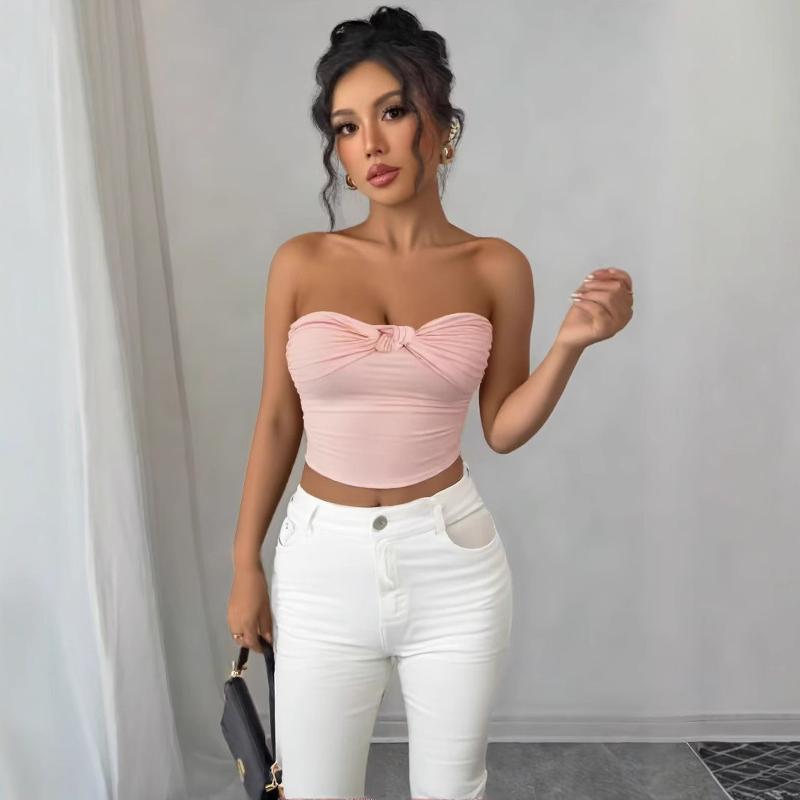 Designer Best-seller Femmes Été Sexy Bustier Tube Top Rose Clair Solide Slim Fit Recadrée Lait Soie Pull Streetwear Élégant Crop Top