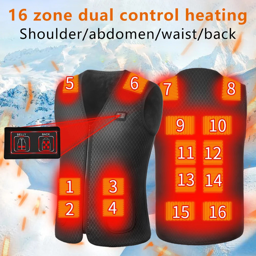 16 Areas Heated Vest USB Infrared Heating Vest Jacket Unisex Winter Electric Heated Vest Outdoor Sports Hiking Oversized M-4XL 260929