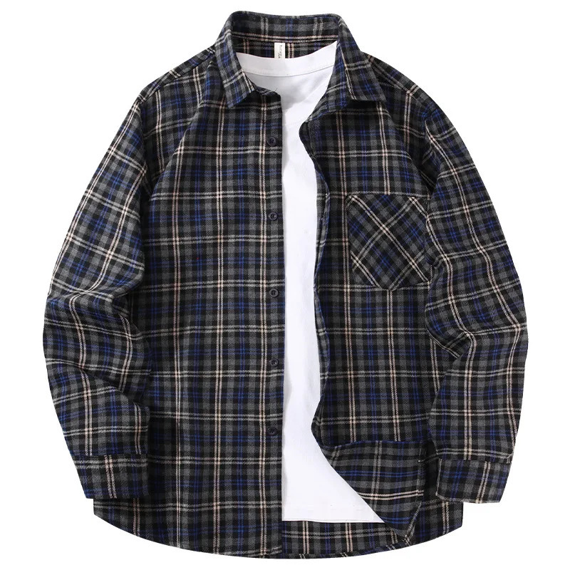 Spring And Autumn Art Vintage Casual Plaid Shirt Korean-style Simple n Slim And Figure-Flattering Shirt Jacket 260929