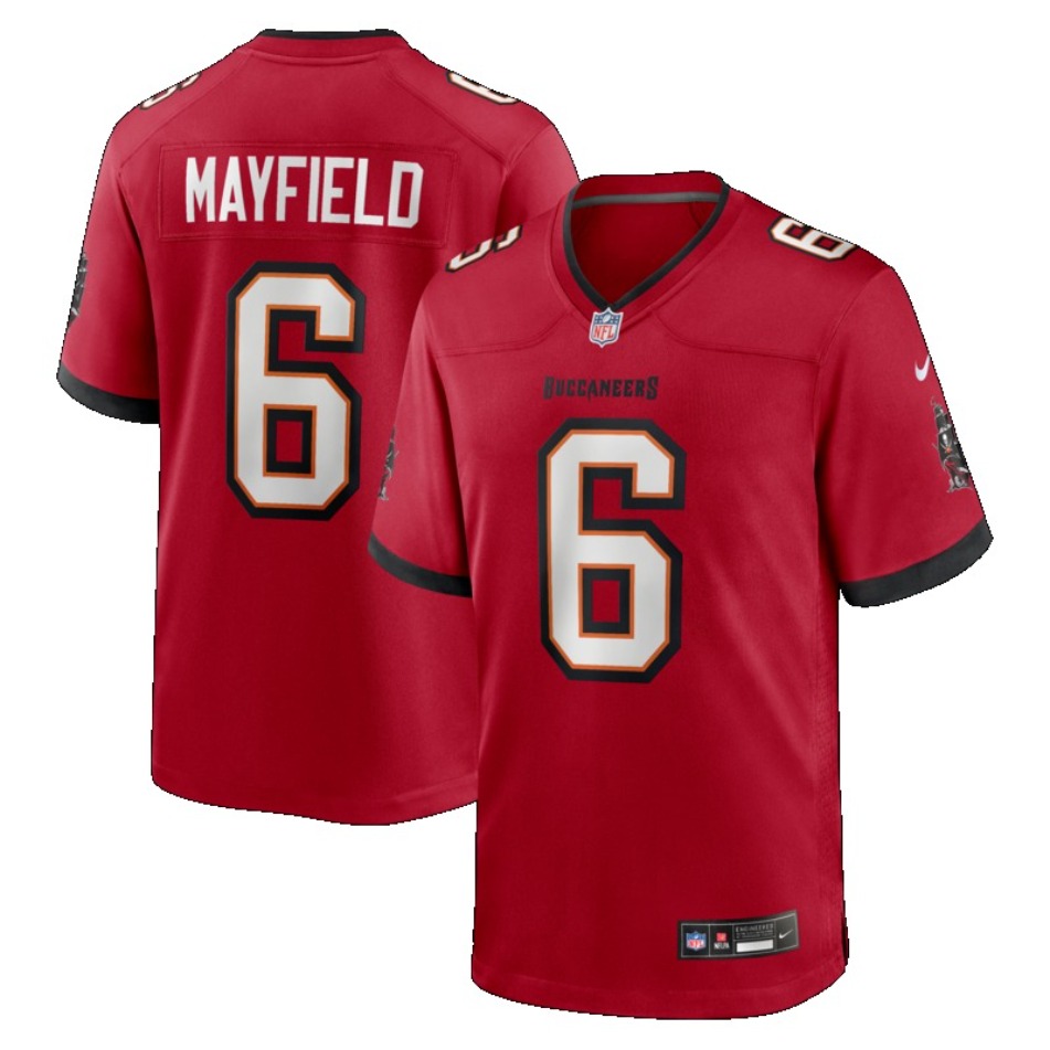 13 Mike Evans 6 Baker Mayfield 2 Emeka Egbuka 7 Bucky Irving Blanc / Rouge / Étain / Orange Maillot de jeu en sergé entièrement brodé - Hommes, f