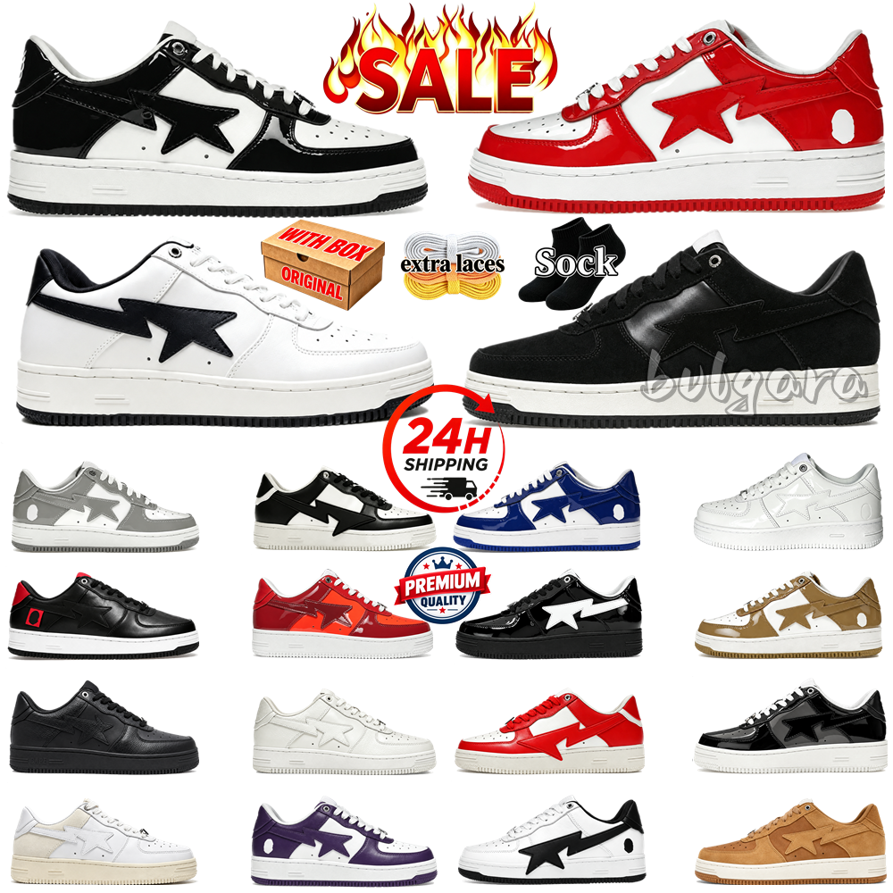 Popular Designer Trainer Low Shark Mens Shoe Sta Lace Up Stripe Adjustable Sneaker For Man Soft Leather Breathable Summer Spring Fall Shos Black Whi