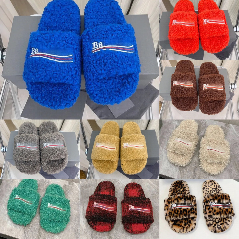 Luxury Triangle Slides Designer Men Women Slippers Ladies Wool Winter Fur Fluffy Furry Warm Letters Sandals Comfortable Fuzzy Girl Flip Flop Slipper