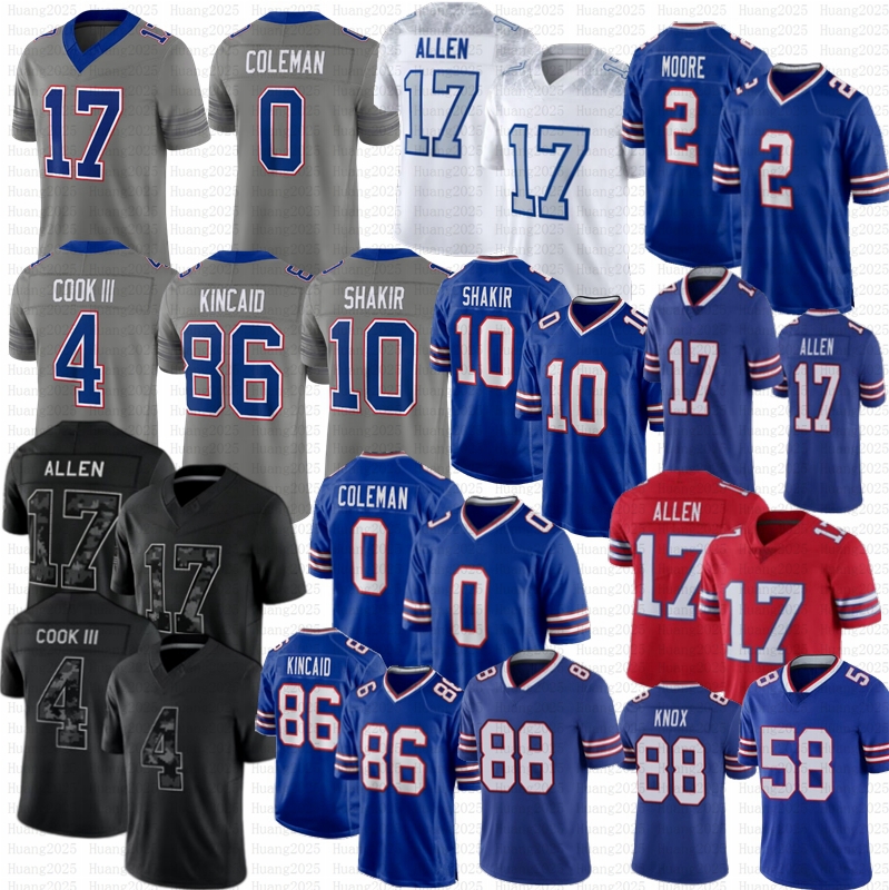New DJ Moore Josh Allen Jersey Keon Coleman Matt Milano James Cook III Kincaid Kelly Knox Hamlin Shakir Walker Rousseau Bishop Chubb Bell Hairston F