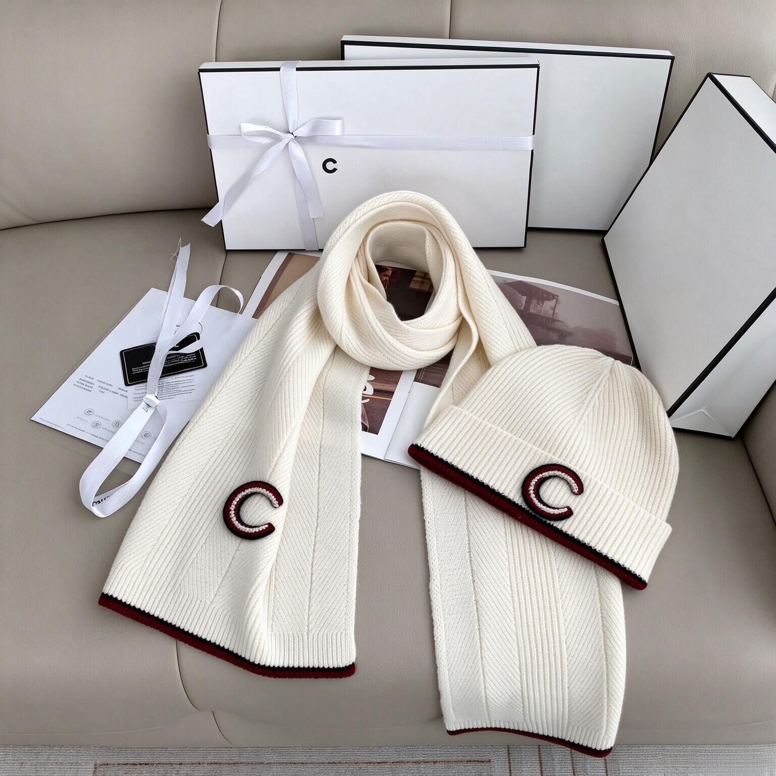 Designer 2026 Ribbed Colored Sweater Set for Women with Matching Scarf & Beanies - Warm Winter Clothing