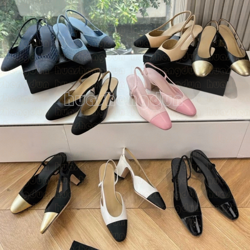 Chaussures habillées pour femmes Talons hauts Designer Slingbacks Talons plats Escarpins en peau de chèvre Fibres mélangées Gros-grain Beige Stra