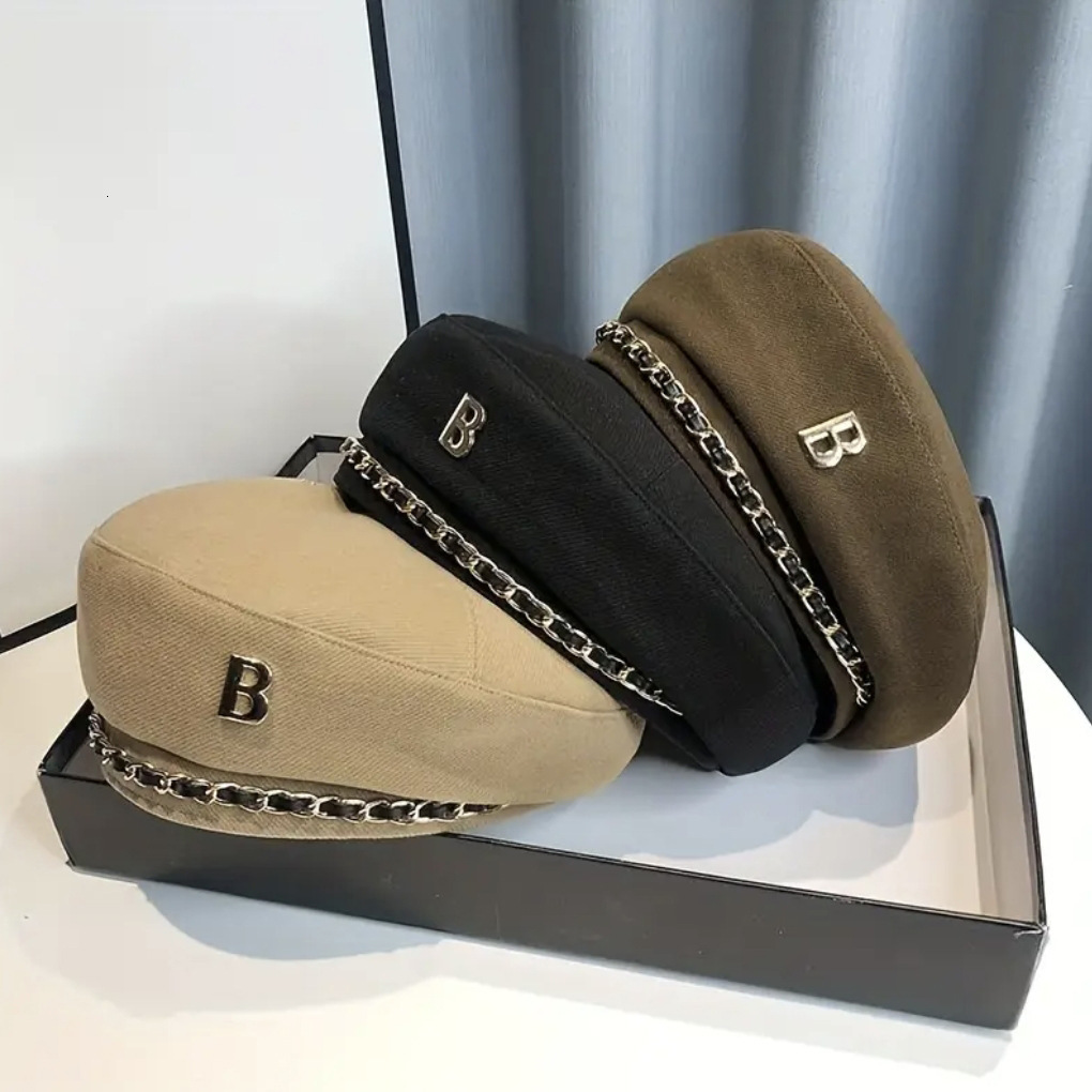 Luxury Cap Designer Hat Japanese And Korean Trendy Brand B Label Chain Beret For Women Ins Style Spring Autumn Winter British Versatile Street Perso