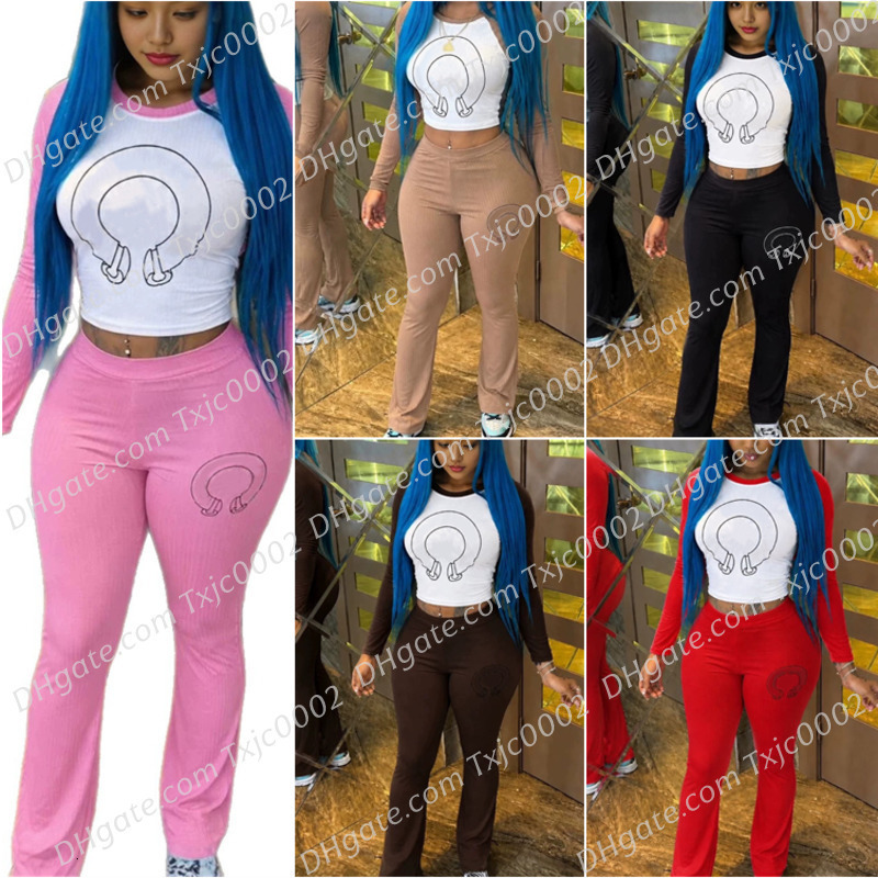Femmes Survêtements Designer Vêtements Deux Pièces Ensemble Mode Imprimé T-shirt Slim-Fit Design Pur Et Élégant Effet Mince Tenues Deux Pièces