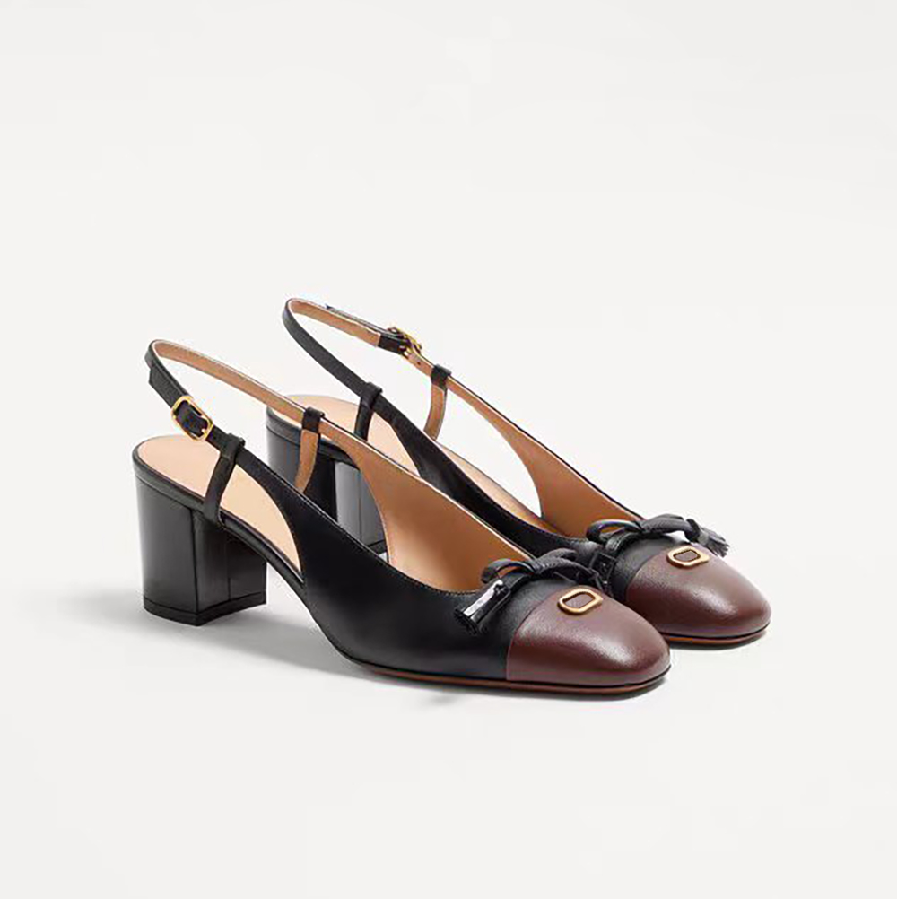 Sandales à talons épais pour femmes, sandales à bride arrière en cuir véritable, nœud papillon décoratif à bout carré, chaussures de luxe, talons