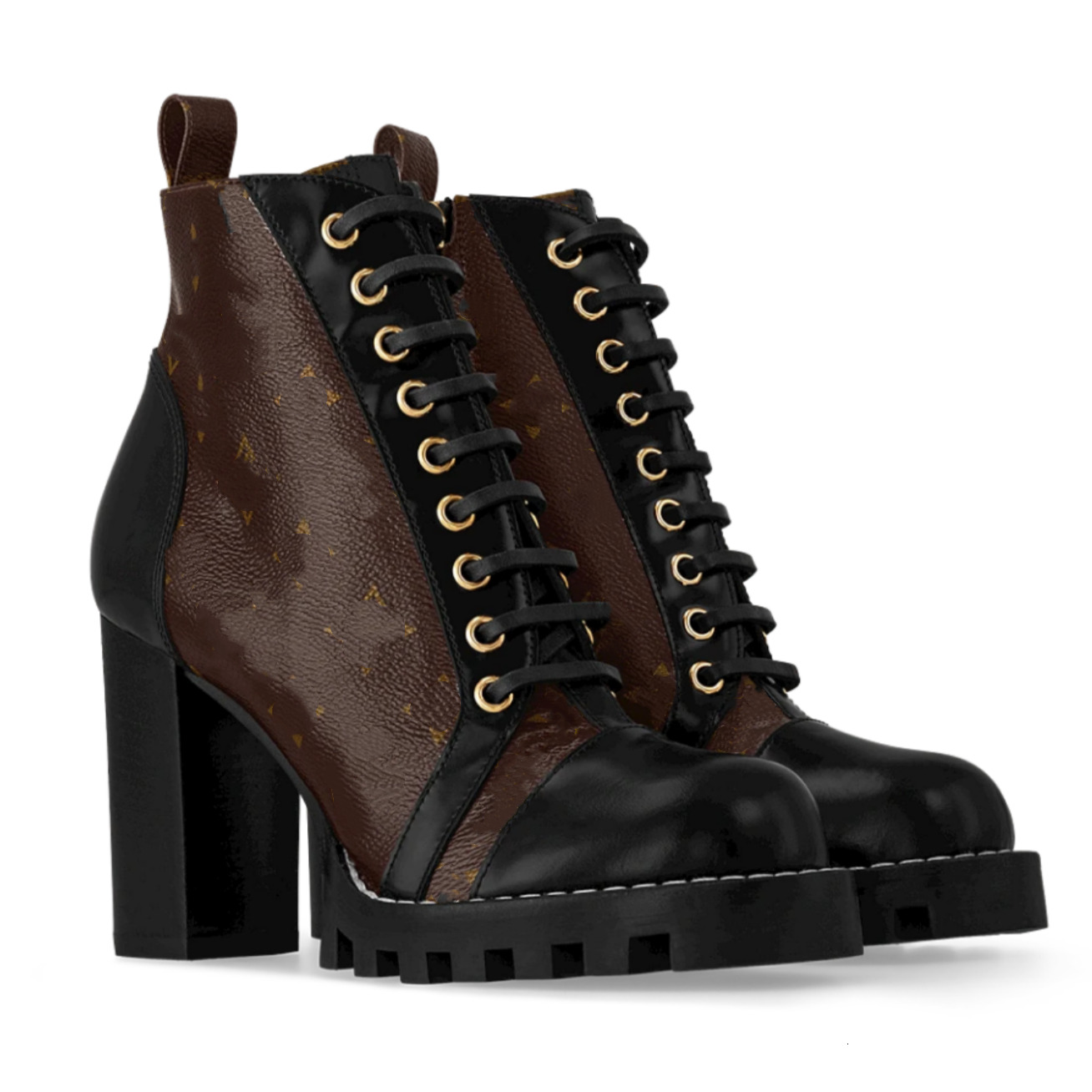 Brown leather canvas laureate platform desert boot Designer Woman star trails Ankle boot Luxury Snow winter chunky heel booties outdoor walk Casual