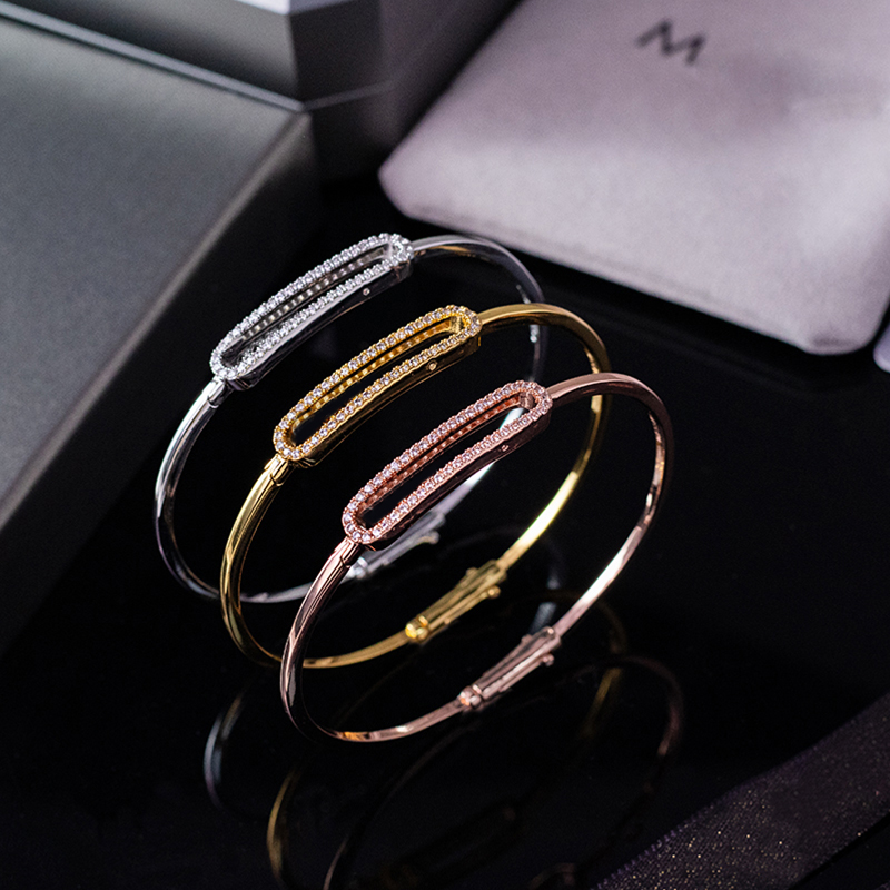 Bracelet de créateur pour femmes, fin coulissant à trois diamants, bijoux de luxe de fête en or 18 carats de haute qualité