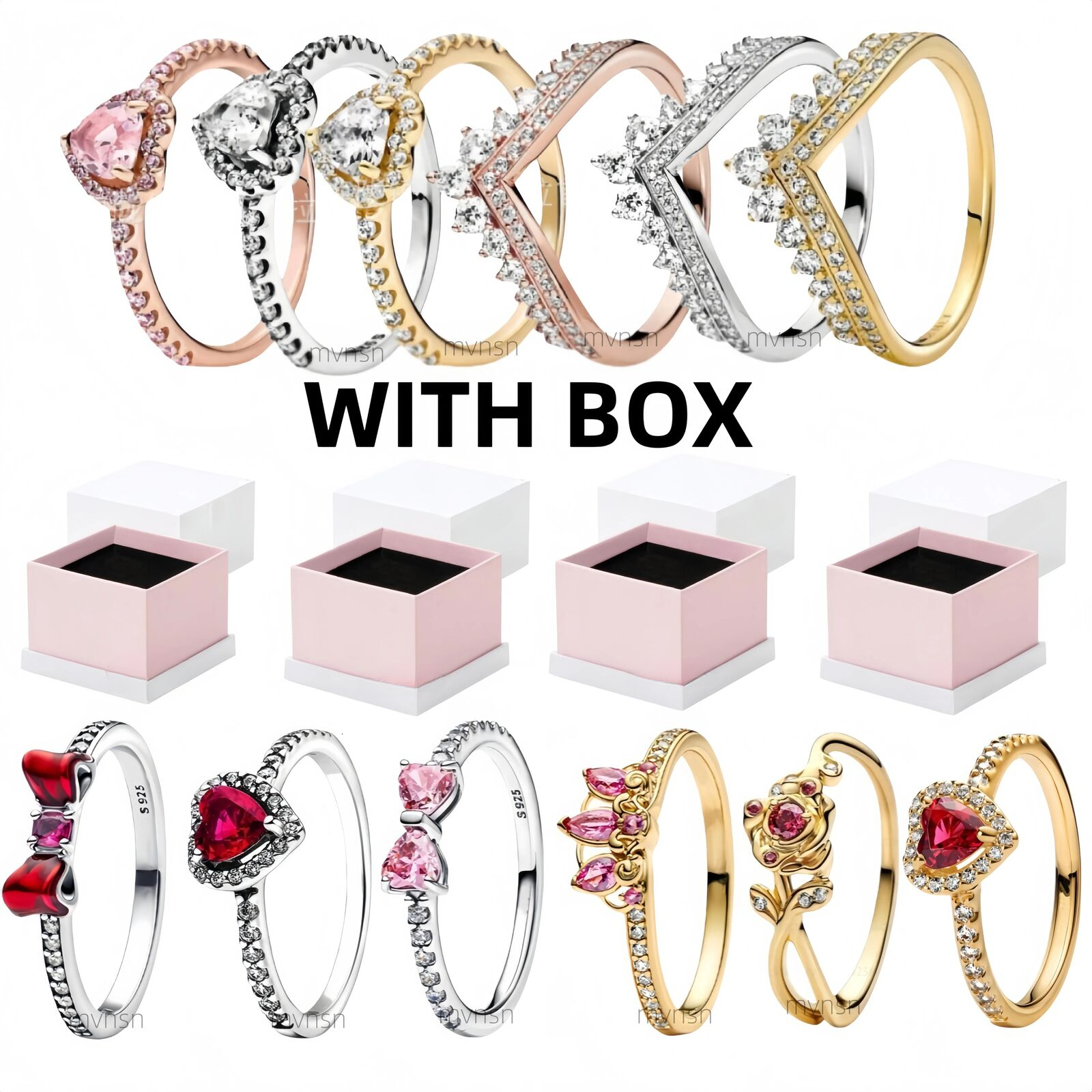Sparkling heart designer Pandoraliness rings for women 925 Silver CZ diamond engagement wedding Lover crown bow plated gold ring luxury Jewelry with