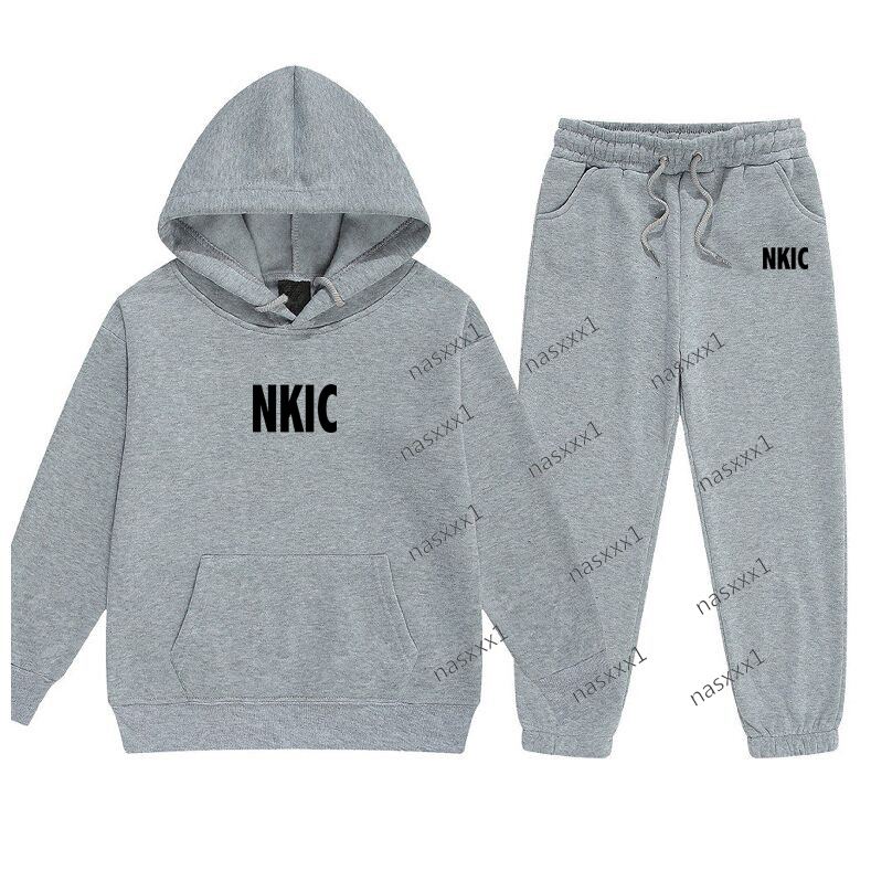 Kids Spring Autumn Casual Brand Print 2pcs Hoodie Pants Gray Tracksuits Trend Outfits Clothes Sets For 2-11 Years Boys And Girls