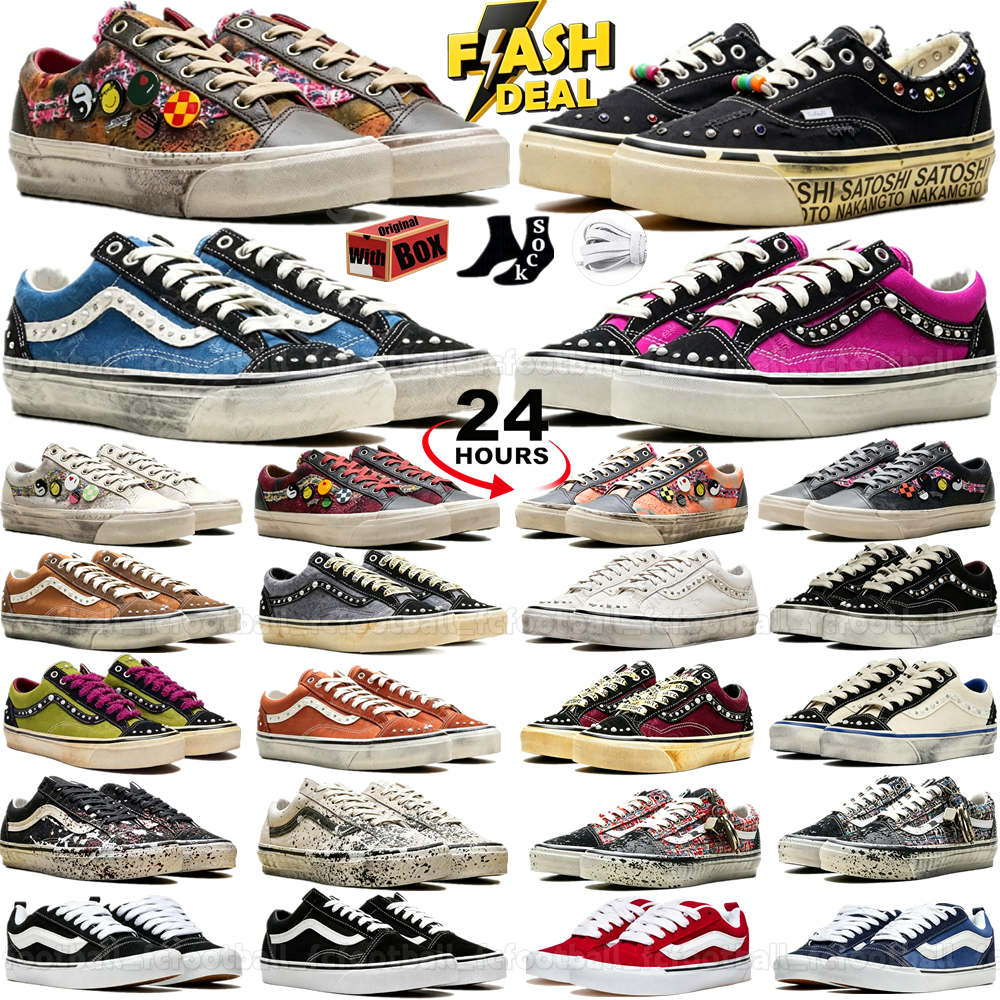 With Box Designer Pearlized Van Shoe Fashion Daily Outfit Knu Skool Pearl Shoes Casual Canvas Skool 36 Souvenir Sneakers Mens Womens Retro Low Top V