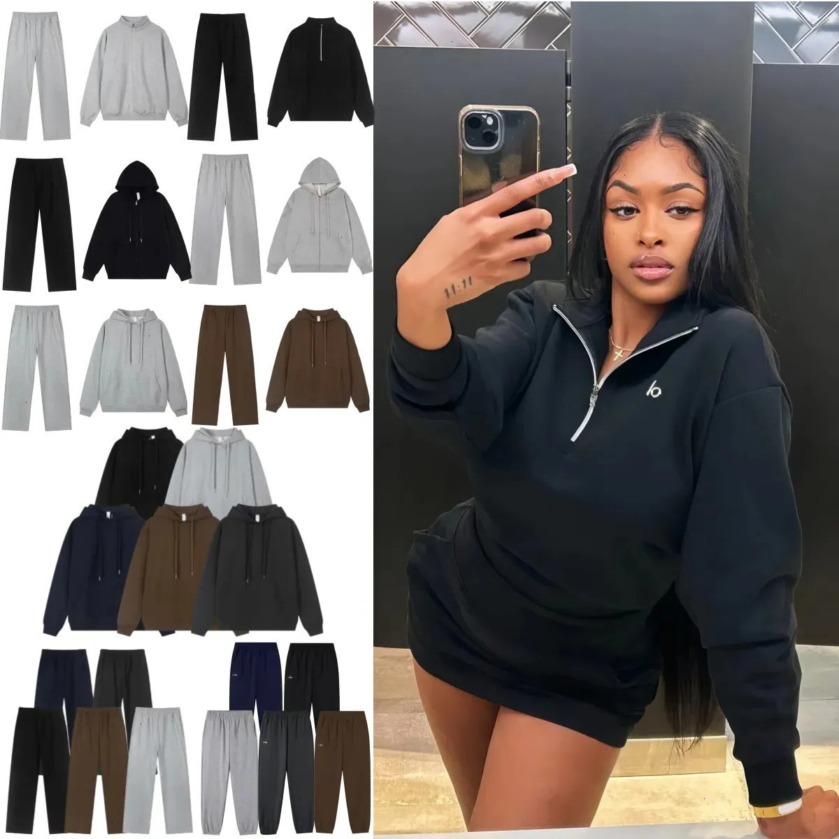 New Zipper Coat alolynessities sets women clothes set Suit Gym Tracksuit Hooded sweater clothes Lounge set Hoodie men women alolynessities Women Clo