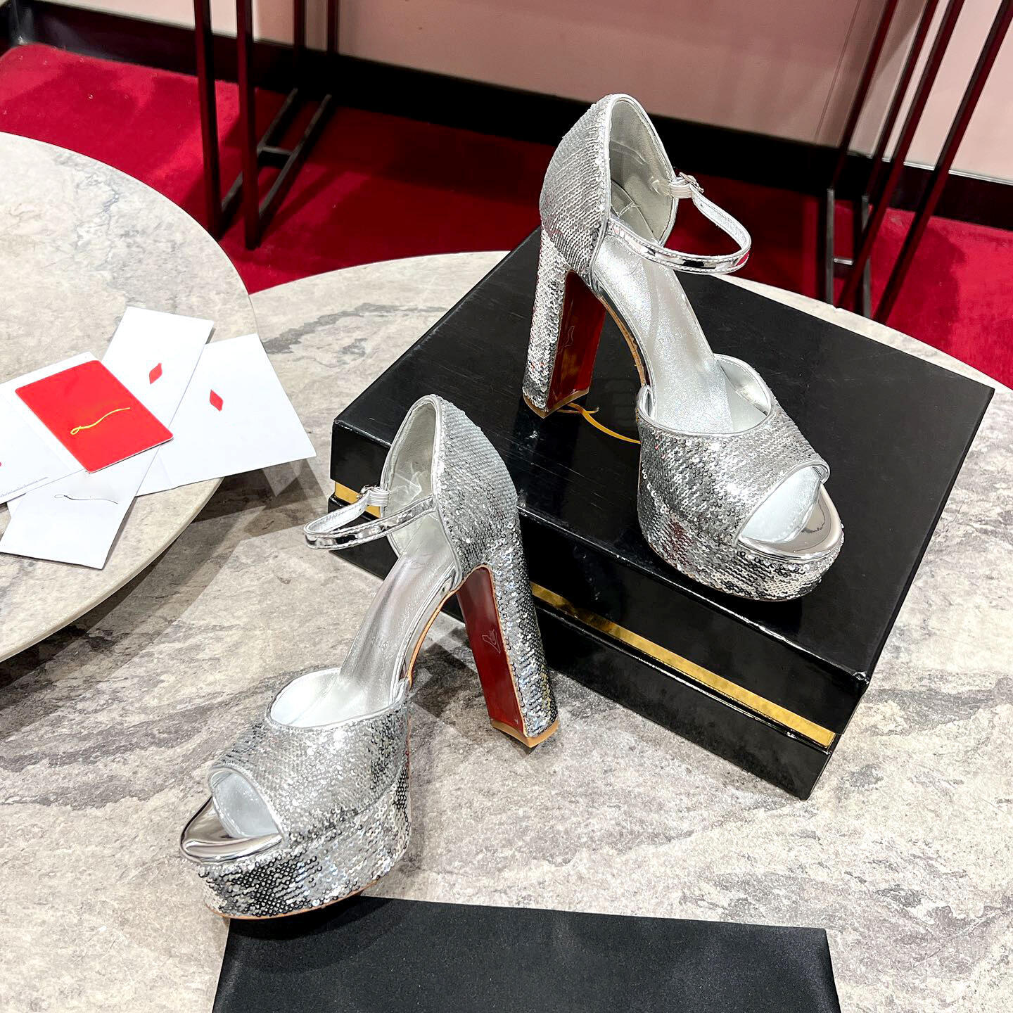Women Patent Leather Platform Block Chunky Heel Peep Toe Ankle Strap Red Sole Designer Luxury 10A High Quality Fashion Chic Elegant Sexy Trendy Char
