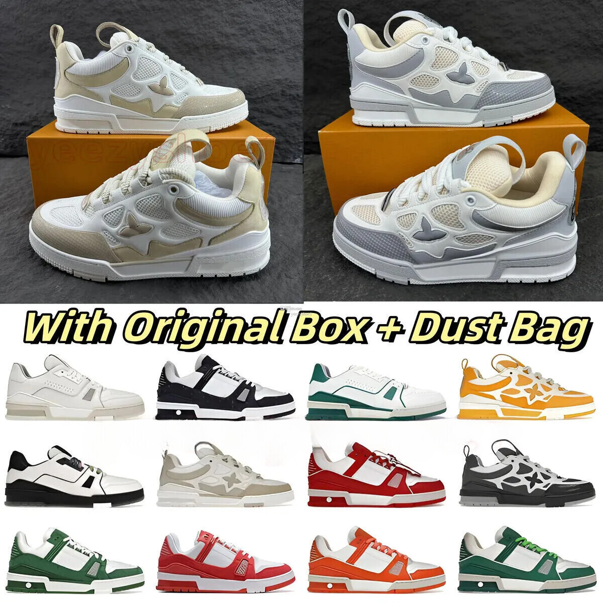 Designer Skate High Quality luxury Men's and Women's Sneakers Casual Shoes Calfskin Platform Trainers Leather Abloh Lace-up Sneaker with b