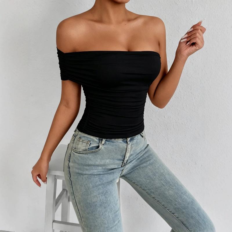Designer Women's Summer One Shoulder Tube Top Sleeveless Slim Fit Solid Color Casual Streetwear Elegant Party Daily Top