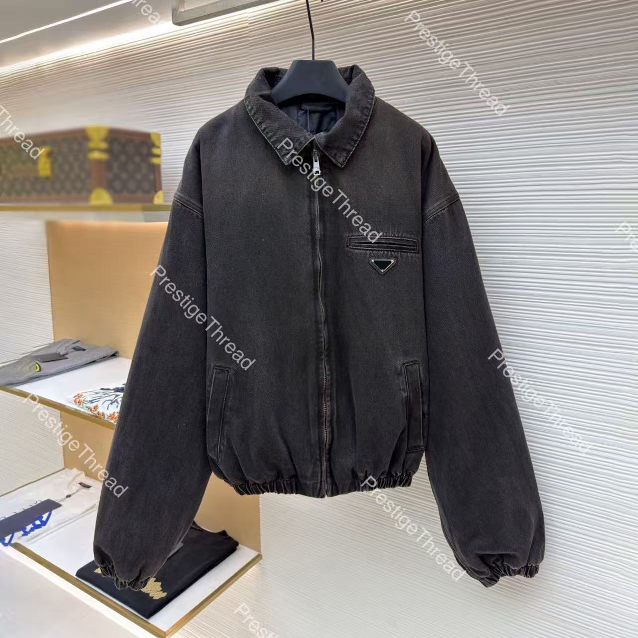 Triangle Label Tannin Cotton Jacket Designer Men's Jackets Washed Vintage Denim Zipper Coat