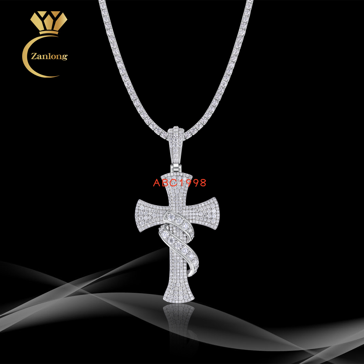 Unique Design Pass Diamond Tester Hip Hop Cross Moissanite Pendant Necklace 925 Sterling Silver VVS1 Moissanite Diamond Jewelry
