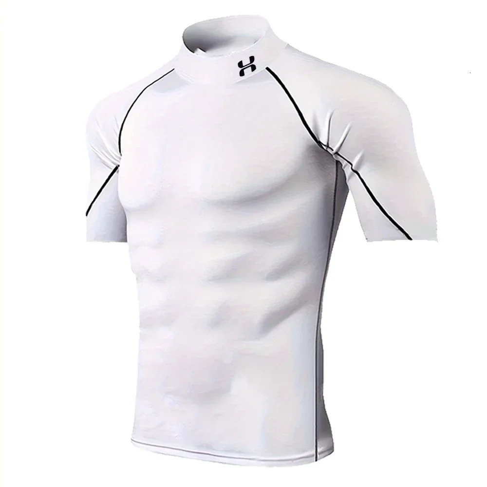 Mens Fitness Compression Short-sleeved Summer Outdoor Sports Running Tight T-shirt Breathable Turtleneck Training Suit Top 251225