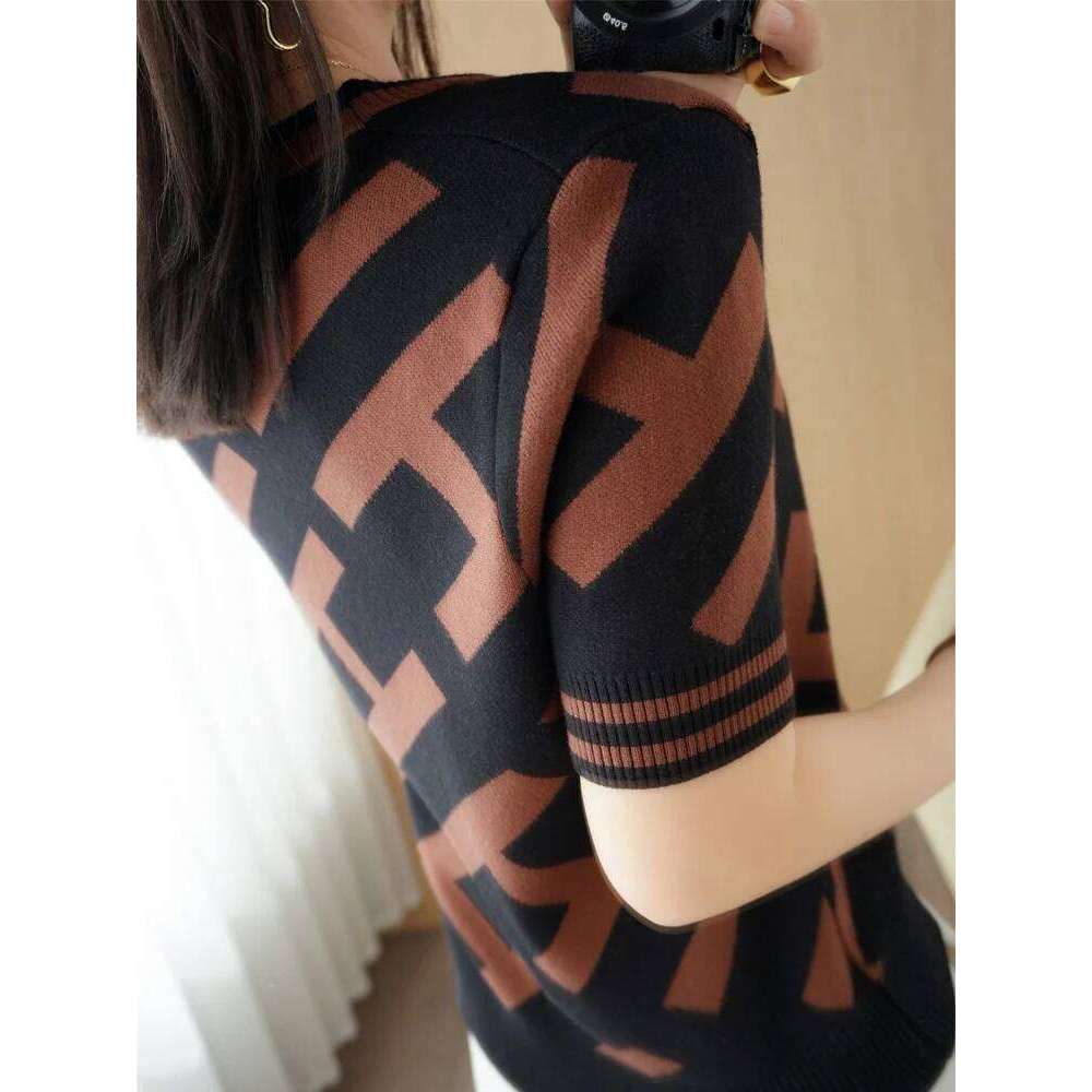 New DesignCotton Short-Sleeved T-Shirt Summer Knitwear Fashion New Slim-Fit All-Match Sweater Top Women 's Tide Casual Base Layer Top