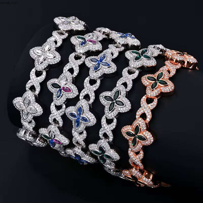 Hot Sale Men's Trendy 18mm 925 Sterling Silver Iced Hip Hop Infinity Clover Cuban Bracelet IGI VVS Moissanite Necklace shi