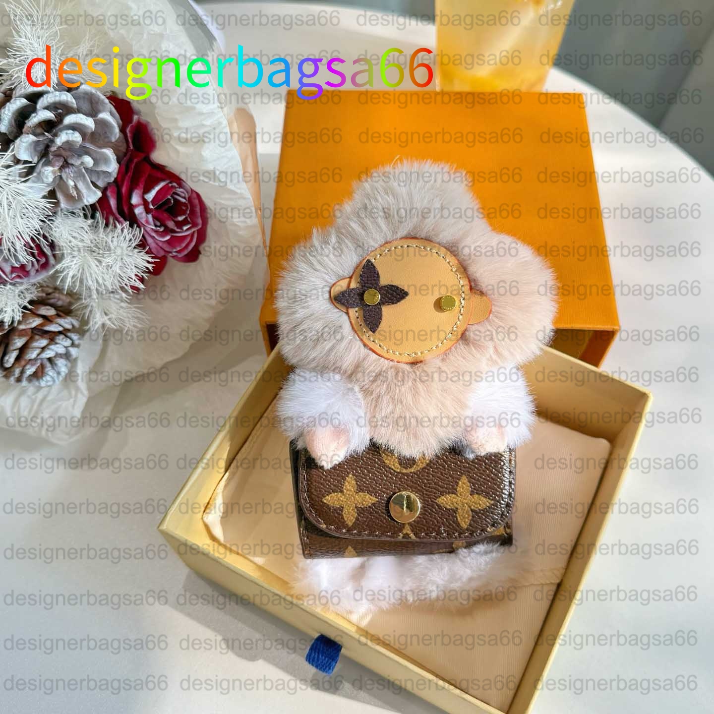 Marque de luxe femmes porte-clés adorable ours breloques de sac étui pour écouteurs unisexe fleurs classiques porte-clés en cuir pour femmes poch