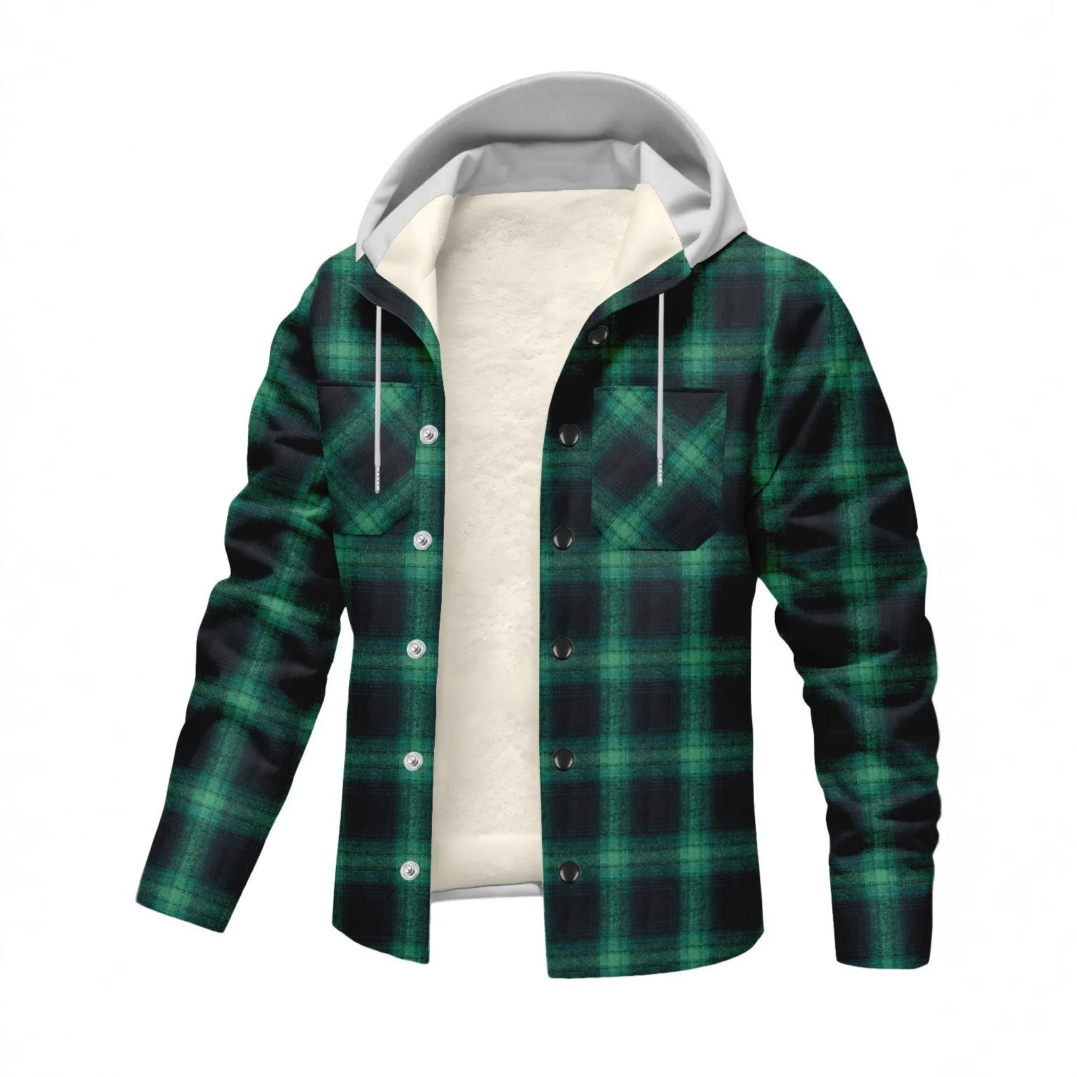 Winter and autumn thickened and warm fleece-lined fashionable trendy daily commuting mens casual hooded checkered shirt 251231